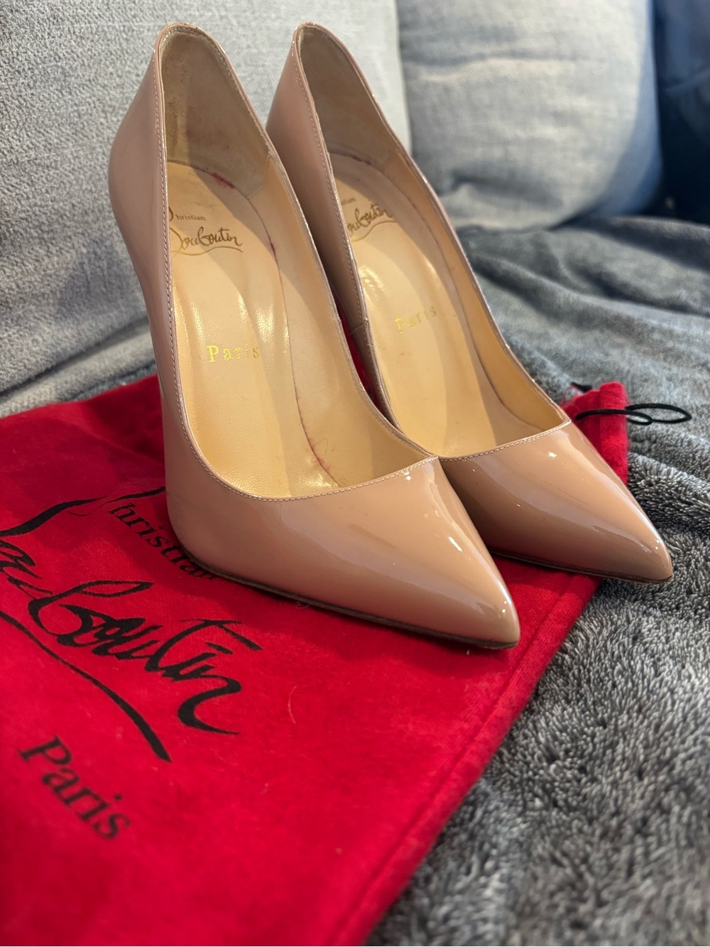 Christian Louboutin Patent Nude Pointed-Toe Stiletto Pumps